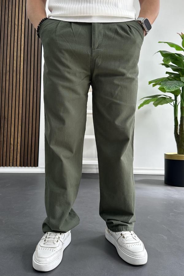 Erkek Rahat Kalıp Keten Pantolon Yeşil Edw266 - Image 1