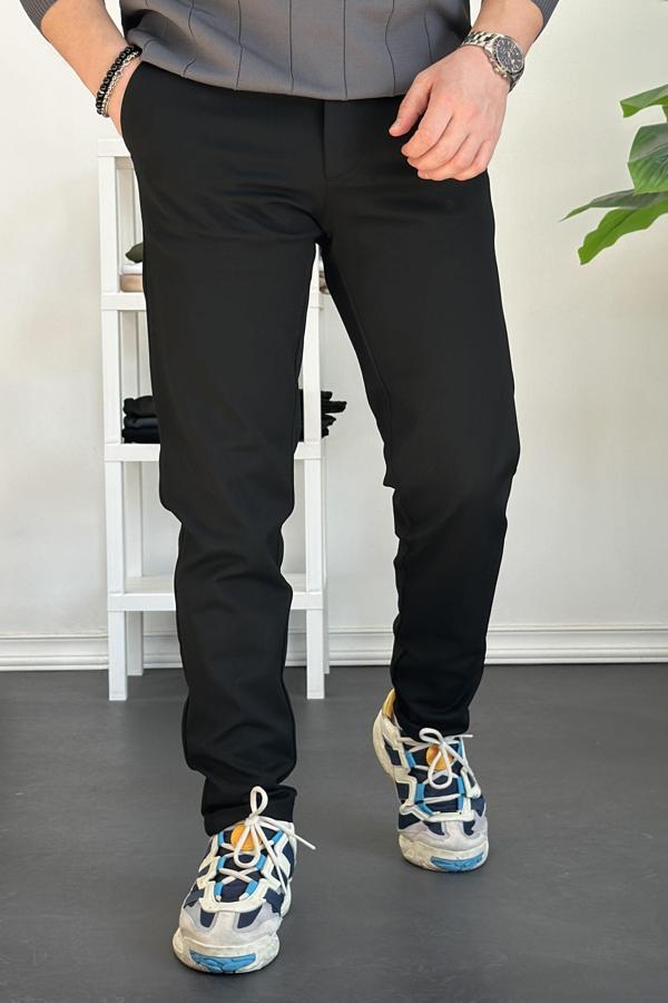 Erkek Beli Düğmeli Dar Paça Jogger Pantolon Siyah Edw224 - Image 1