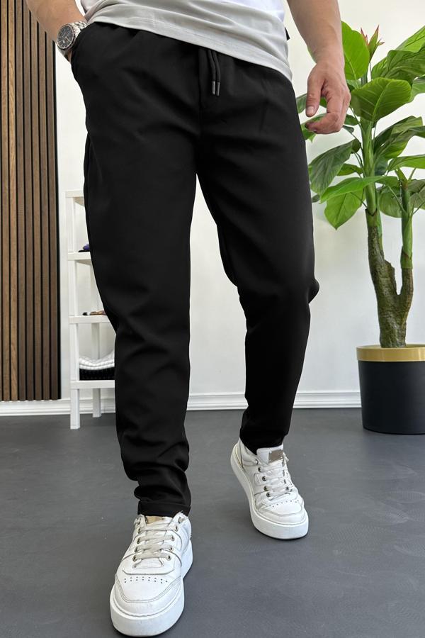 Erkek Slim Fit Beli Lastikli Double Paça Jogger Pantolon Siyah Edw114 - Image 1