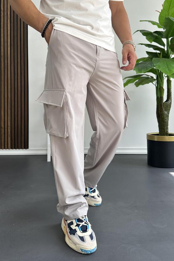 Erkek İnce Baggy Kalıp Kargo Pantolon Gri Edw173 - Image 1