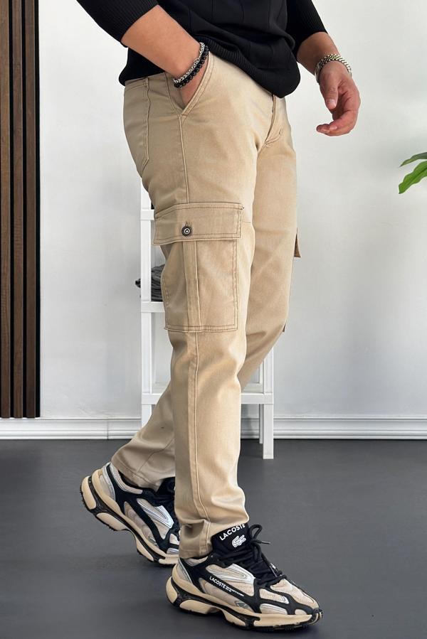 Erkek Yan Cepli Kargo Pantolon Krem Edw184 - Image 1