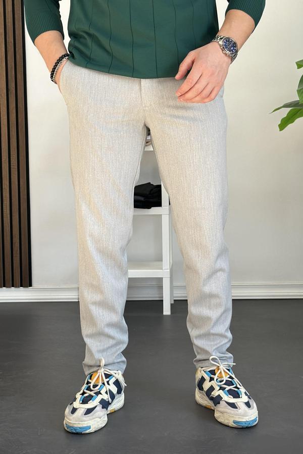 Erkek Beli Düğmeli Dar Paça Jogger Pantolon Gri Edw224 - Image 1