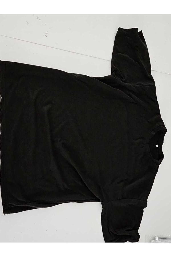 Jakarlı Unisex Pamuk Lacivert Bisiklet Yaka Oversize Boyfriend T-Shirt - Image 1