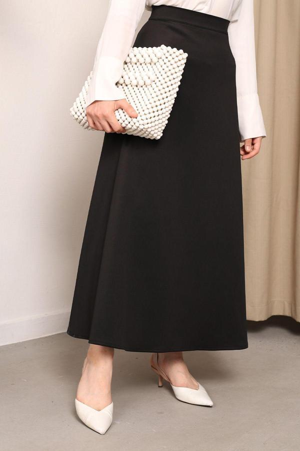 İmaj Butik Siyah Scuba Kloş Etek - Image 1