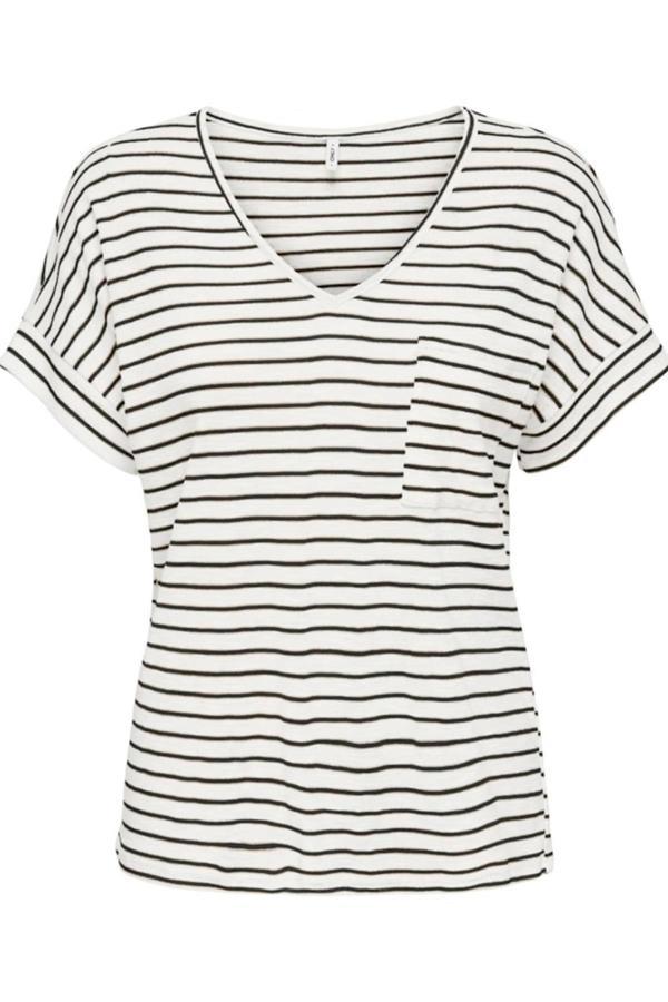 ONLIBEN S/S MOSTER V-NECK GLITTER TOPJRS BEYAZ-SİYAH - Image 1