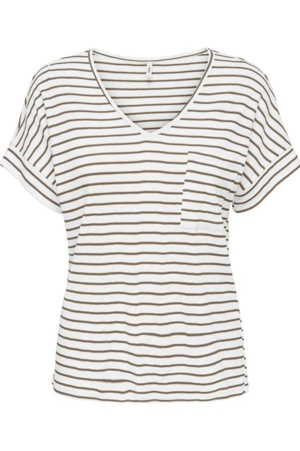 ONLIBEN S/S MOSTER V-NECK GLITTER TOPJRS BEYAZ-1 - Image 1