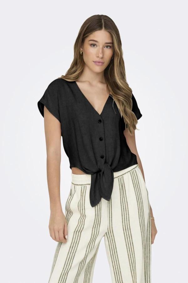 ONLSIESTA SS KNOT LIN BL SHIRT PNT NOOS SİYAH - Image 1