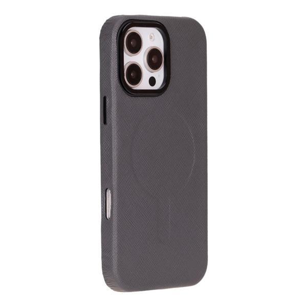 Apple iPhone 16 Pro Max uyumlu, Hakiki Deri, El Yapımı Kılıf, Gri - Image 1