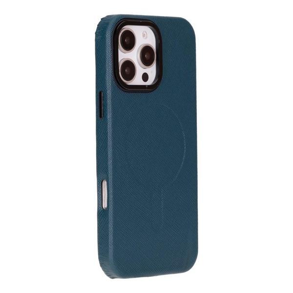 Apple iPhone 16 Pro Max uyumlu, Hakiki Deri, El Yapımı Kılıf, Mavi - Image 1