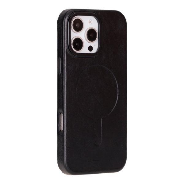 Apple iPhone 16 Pro Max uyumlu, Hakiki Deri, El Yapımı Kılıf, Parlak Siyah - Image 1