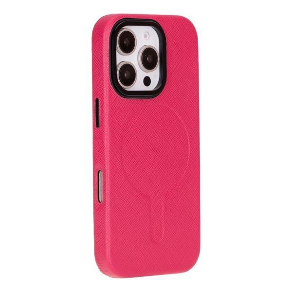 Apple iPhone 16 Pro Max uyumlu, Hakiki Deri, El Yapımı Kılıf, Pembe - Image 1