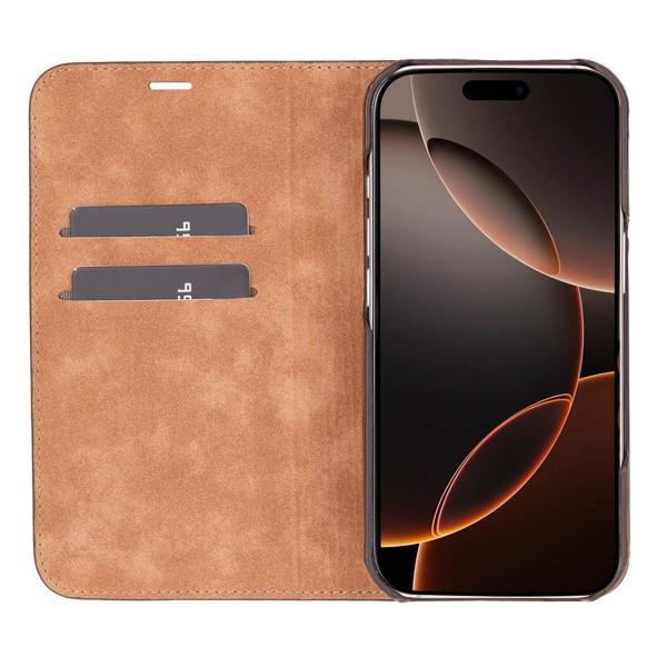 Apple iPhone 16 Pro uyumlu, Hakiki Deri, El Yapımı, Cüzdanlı Kılıf, Antik Kahve - Image 1