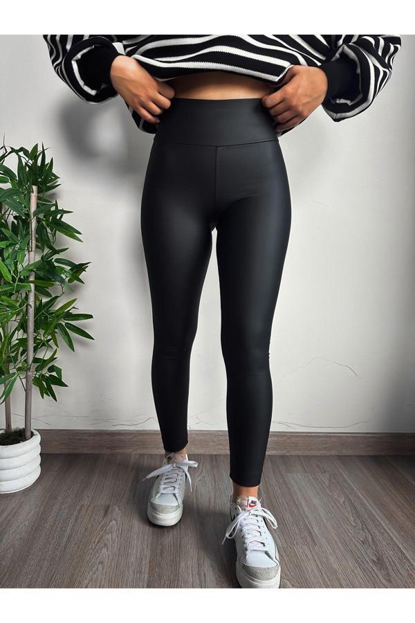 Begs Collection Yüksek Bel Mat Deri Tayt - Image 1