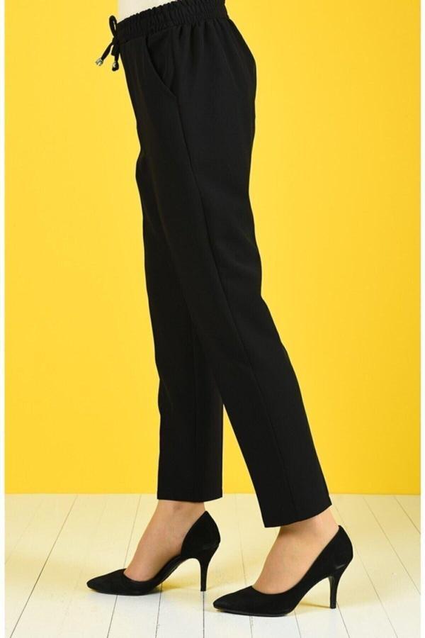 Moda Ugs Kadın Siyah Lastikli Havuç Pantolon - Image 1
