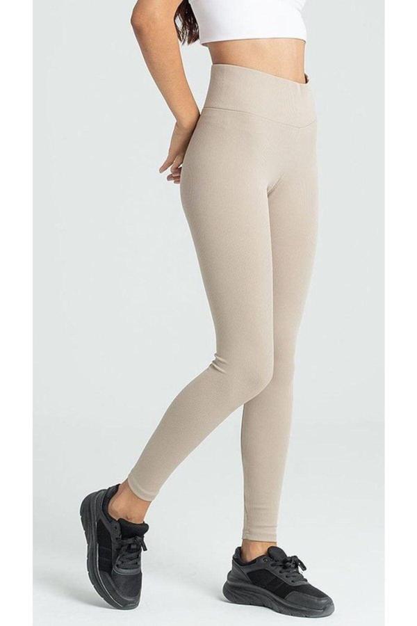 Griland Kadın Fitilli Taş Rengi Yüksek Bel Tayt - Image 1