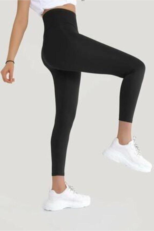 Moda Ugs Kadın Siyah Yüksek Bel Dalgıç Kumaş Toparlayıcı Tayt - Image 1