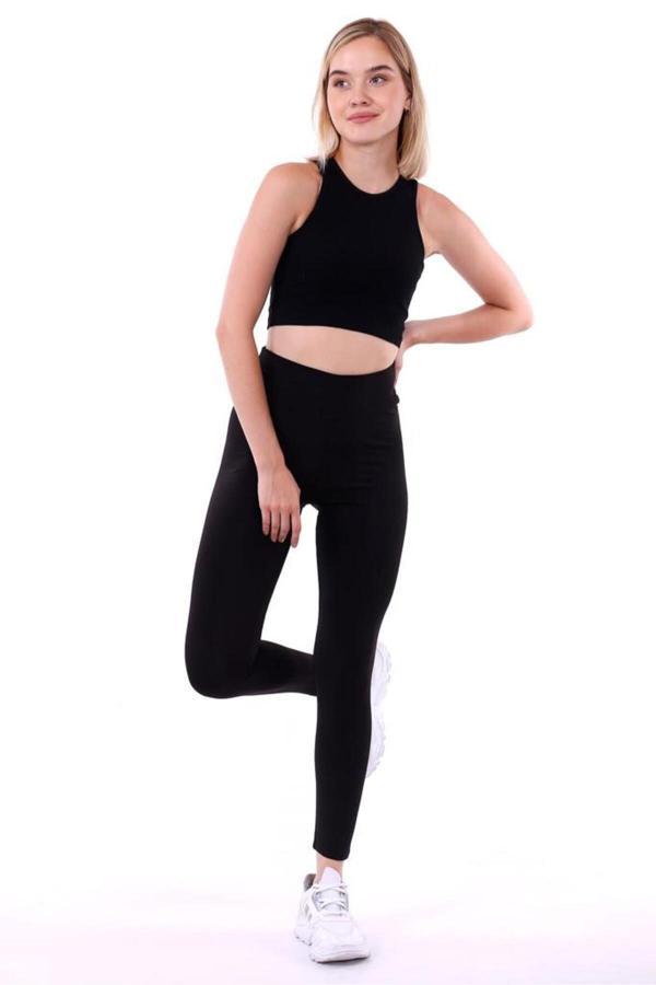 Dream Vogue Kadın Siyah Dalgıç Kumaş Yüksek Bel Likralı Toparlayıcı Tayt - Image 1