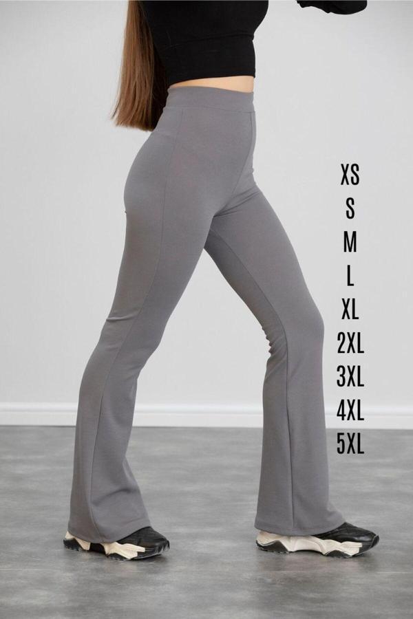 Dream Vogue Kadın Gri Yazlık Ispanyol Paça Krep Kumaş Yüksek Bel Likralı Toparlayıcı Tayt Pantolon - Image 1