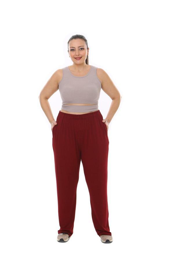 Xl Modam Kadın Büyük Beden Türlü Viskon Baharlık Yazlık Bordo Pantolon - Image 1