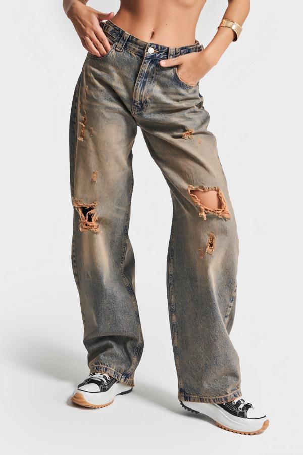 Kadın T.Kot Rengi 10S5-95 Baggy Fit İç Boy 83cm %100 Koton Orta Bel Denim Jean - Image 1
