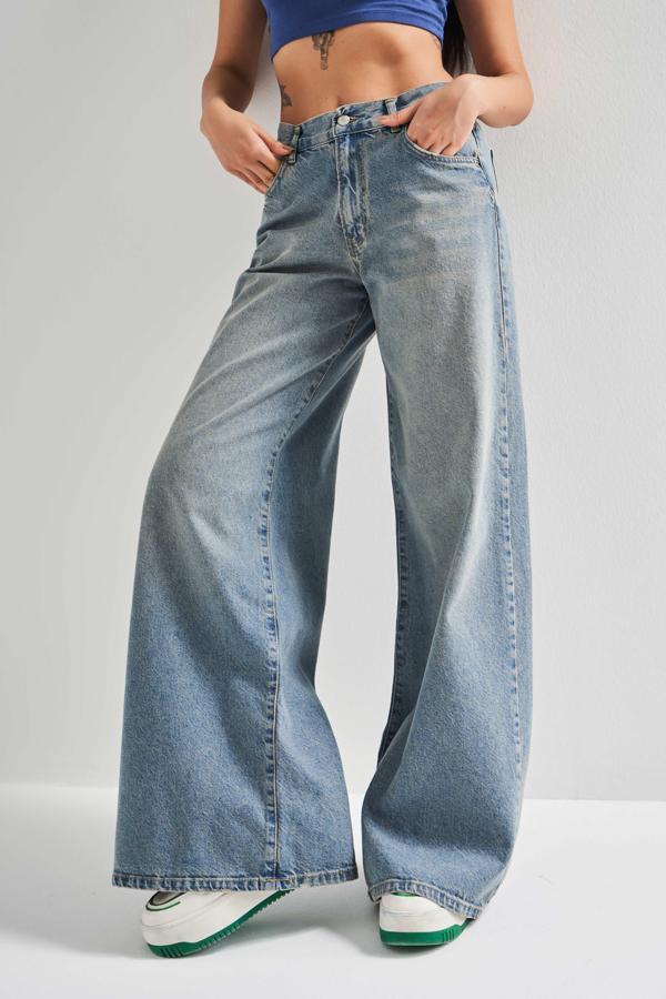 Kadın T.Kot Rengi 2S5-32 Palazzo Fit %100 Koton Orta Bel Denim Jean - Image 1