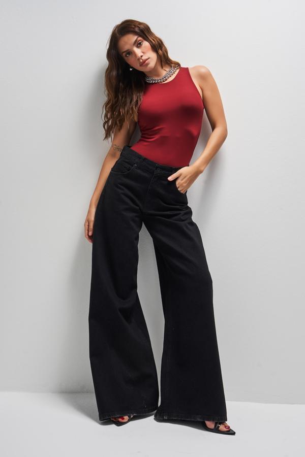 Kadın Siyah Renk 1w41 Palazzo Fit Bol Kesim Denim - Image 1