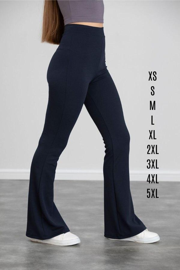 Dream Vogue Kadın Lacivert Yazlık Ispanyol Paça Krep Kumaş Yüksek Bel Likralı Toparlayıcı Tayt Pantolon - Image 1