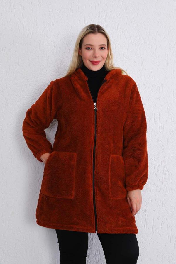 Kardelen Butik Ümraniye Kışlık Polar Mont Uzun Welsoft Taba Kiremit - Image 1