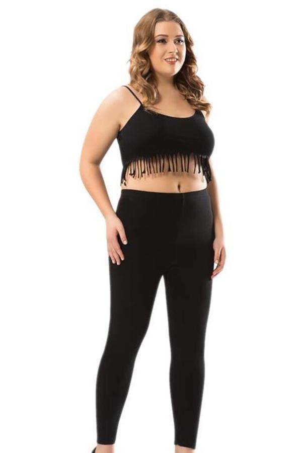 Kota Bayan Battal Beden Likralı Penye Düz Uzun Tayt 4000 - Image 1