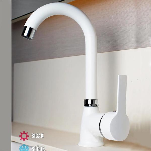Venita Beyaz Delta Kısa Borulu Lavabo Bataryası - Image 1