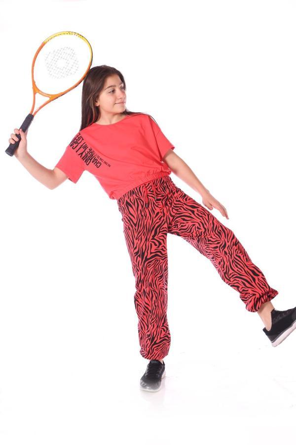 Toontoy Kız Çocuk Only I Can Yazılı Zebra Baskılı Eşofman Takım - Image 1
