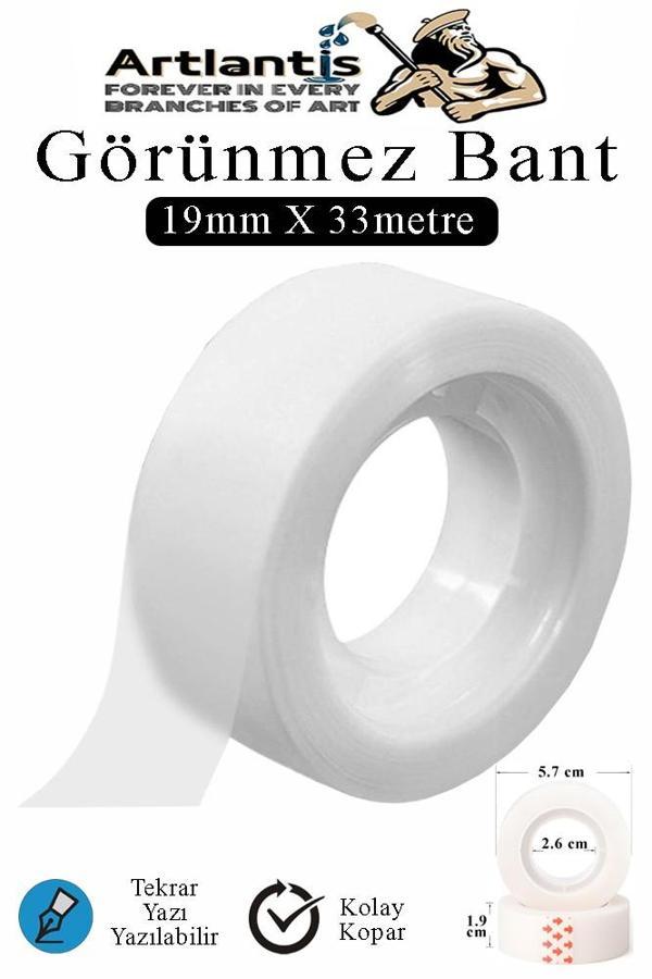 Görünmez Bant 19x33 Metre 1 Adet Şeffaf Görünmez Bant Aydınger Yazılabilir Mat Bant Büro Bandı Selefon Bant - Image 1