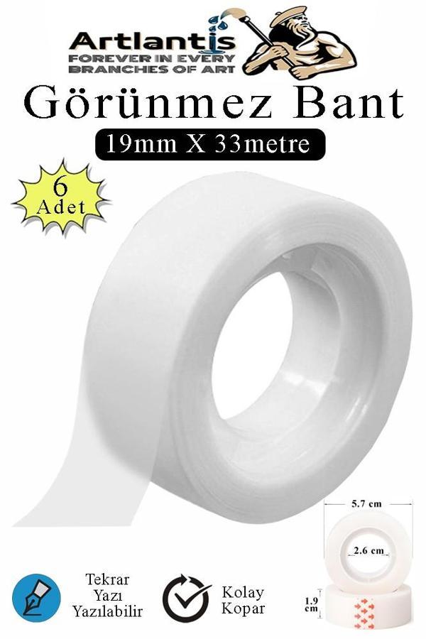 Görünmez Bant 19x33 Metre 6 Adet Şeffaf Görünmez Bant Aydınger Yazılabilir Mat Bant Büro Bandı Selefon Bant - Image 1