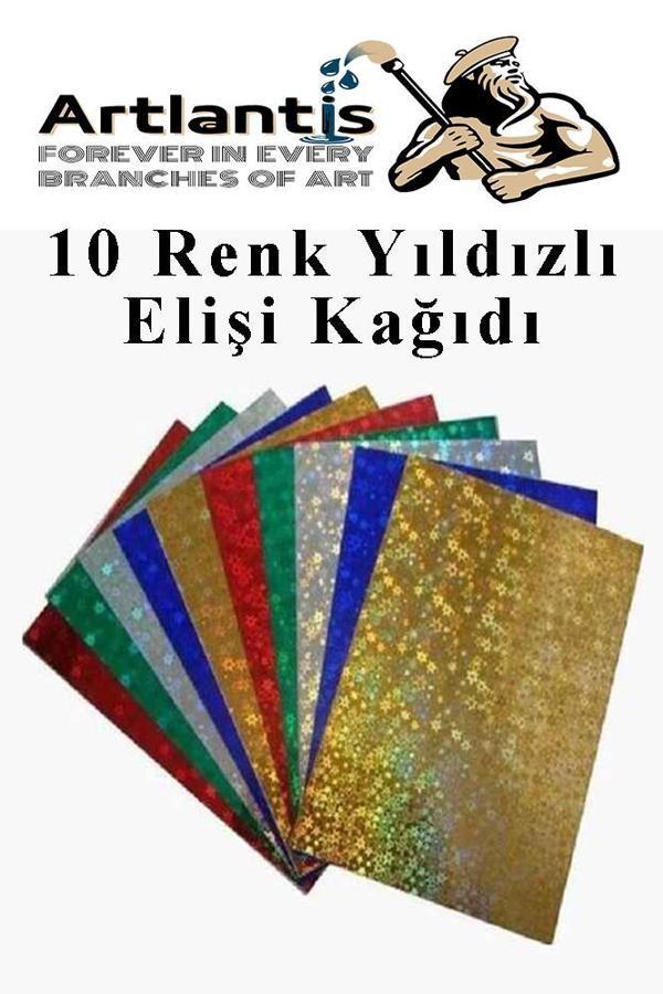 Yıldızlı Elişi Kağıdı A4 10 Renk 1 Paket Yıldız El işi Kağıdı 10 Lu Kreş Ana Sınıfı Okul Öncesi Sınıf Malzemesi - Image 1