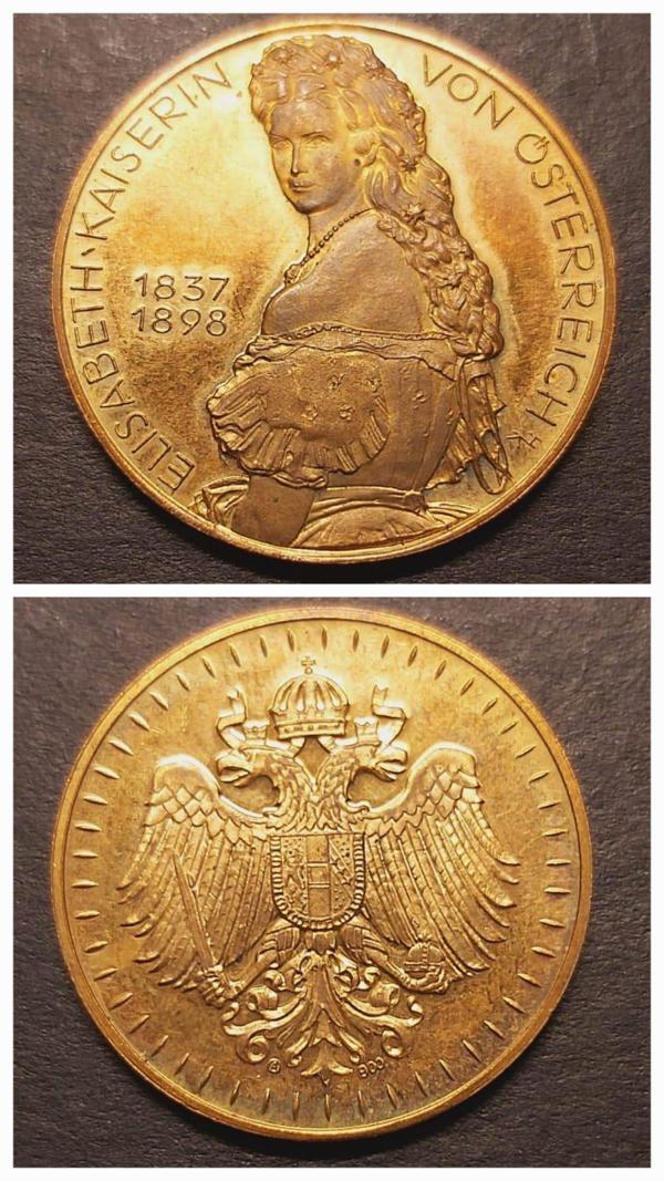 1837 - 1898 ELISABETH KAISERIN VON ÖSTERREICH HK - A900 - 11.26gr 22 ayar A900 Altın Madalya - Image 1