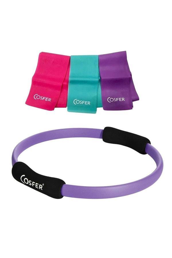 Cosfer Mor Pilates Çemberi 38 Cm Ve 120X7.5 Cm 3Lü Pilates Bant Set - Image 1