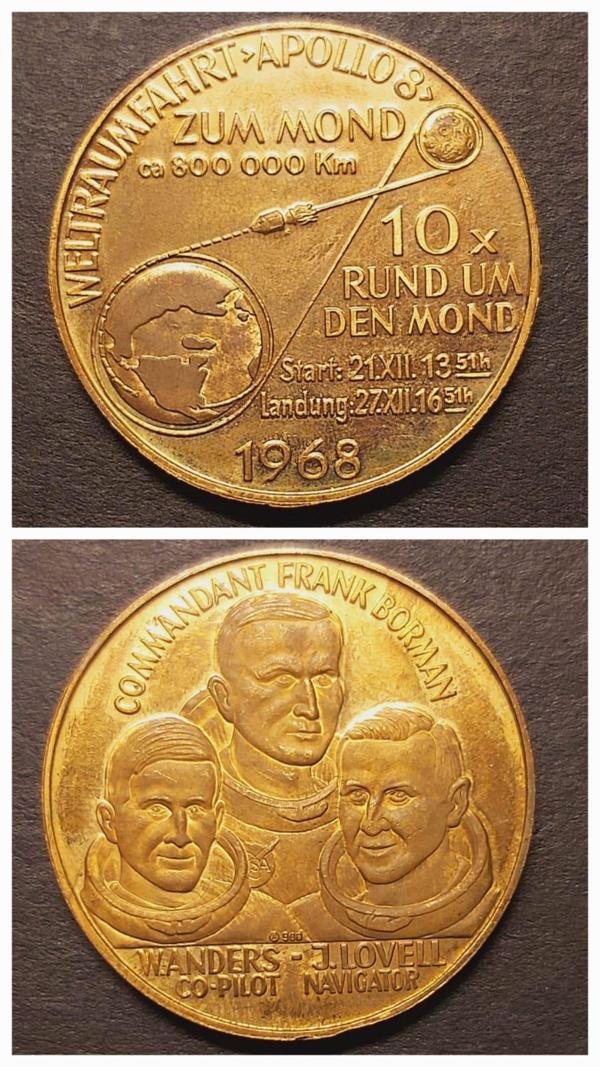 1968 WELTRAUMFAHRT APOLLO 8 - 10x RUND UM DEN MOND 22 ayar 21.36gr A900 Altın Madalya - Image 1