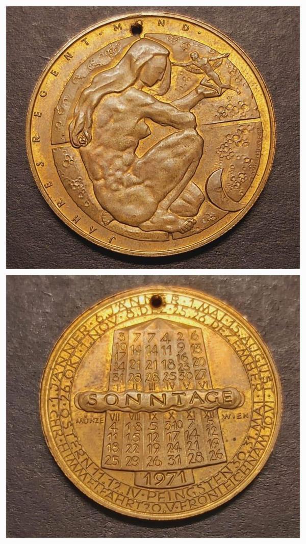 1971 SONNTAGE - MÜNZE WIEN - JAHRESREGENT MOND - Hans Köttenstorfer - Avusturya Ay Takvimi Serisi - Image 1