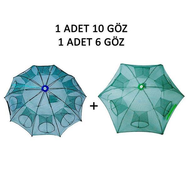 Şemsiye Balık Tuzağı 2 Lİ Set 1 Adet 10 Göz + 1 Adet 6 Göz - Image 1