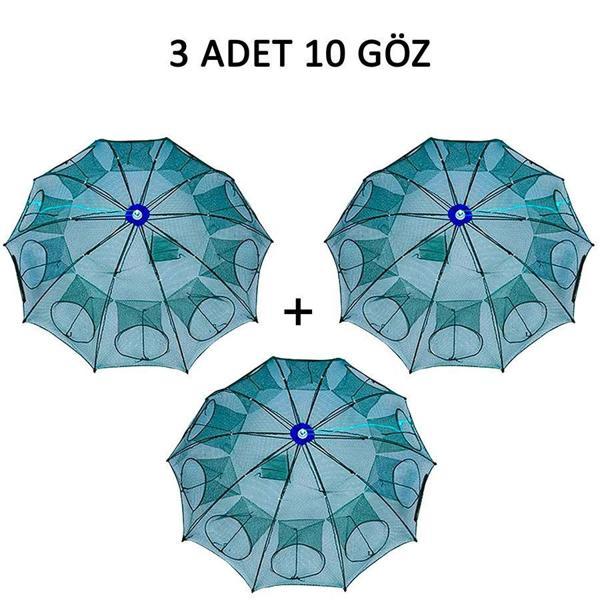 Şemsiye Balık Tuzağı 3 Adet 10 Göz Yengeç Kuş Balık Yakalama Tuzağı - Image 1