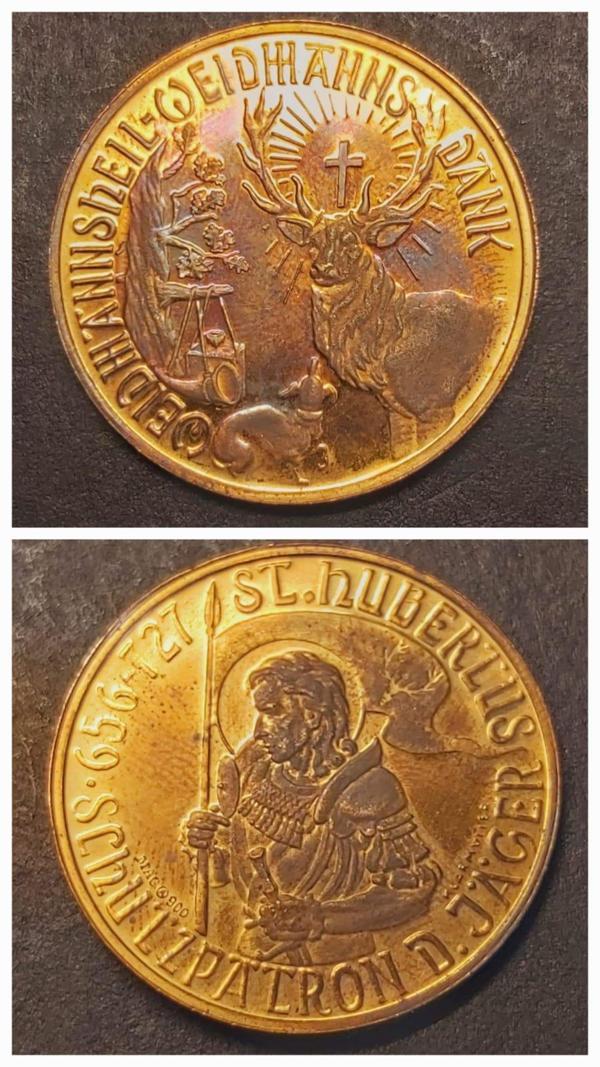 EIDHHANNSHEIL EIDHHANNS DANK - 656 - 727 ST. HUBERLUS - SCHLZPALRON D.JAGER MAG A900 KLARMULLER - 11.34gr 22 ayar A900 Altın Madalya - Image 1