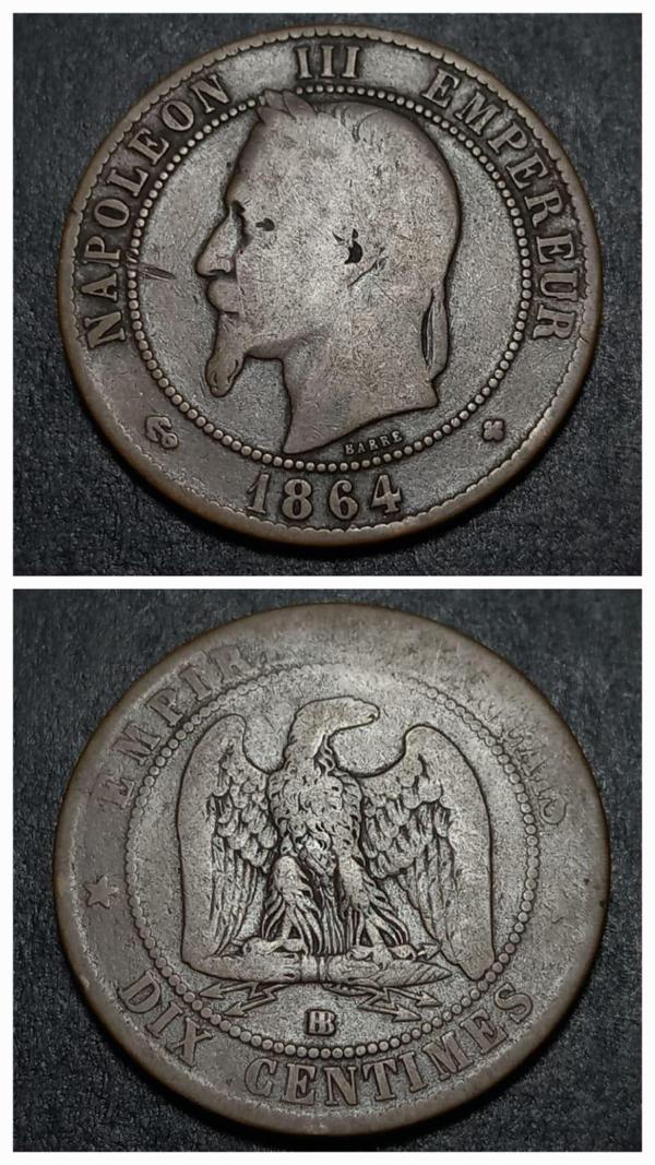 Escoines Koleksiyon 3996367e36faf1d1e3 1864 Fransa 10Centim İmparator Napolyon - Image 1