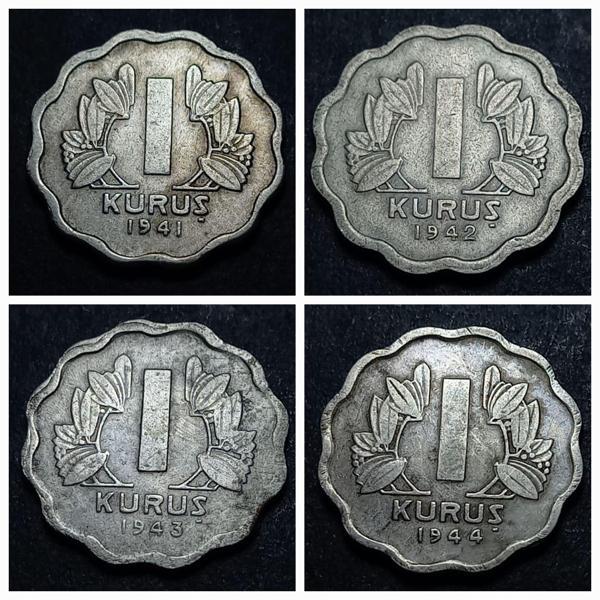 Escoines Koleksiyon 3996367e3734d15287 1941/1942/1943/1944 takım 1Kuruş ÇÇT+/CA eski madeni para - Image 1