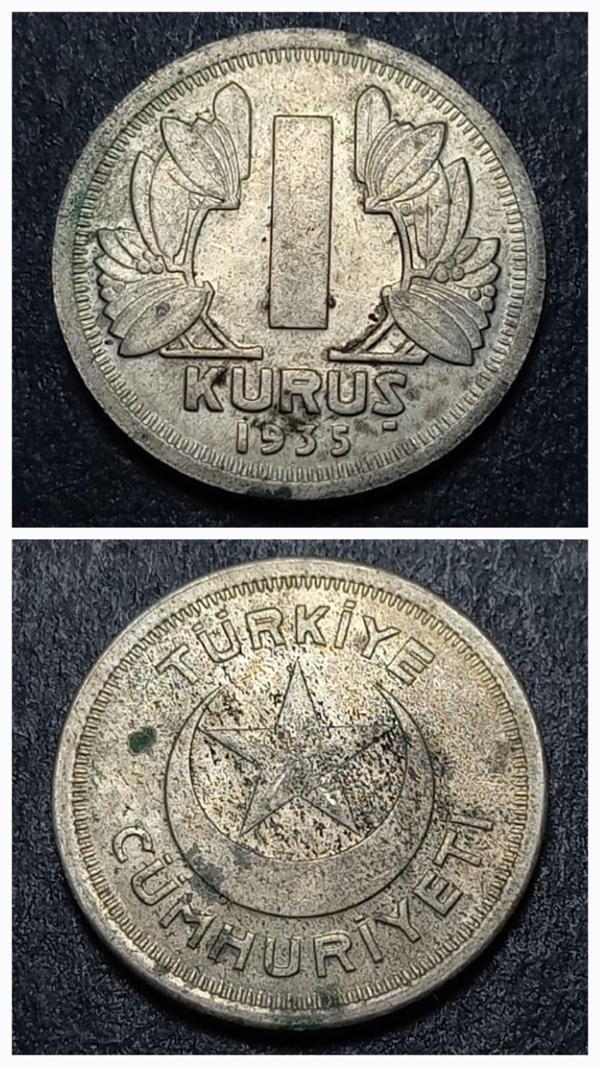 Escoines Koleksiyon 3996367e37770c3f49 1935 (R) 1kuruş Nadir ÇÇT+ eski madeni para - Image 1