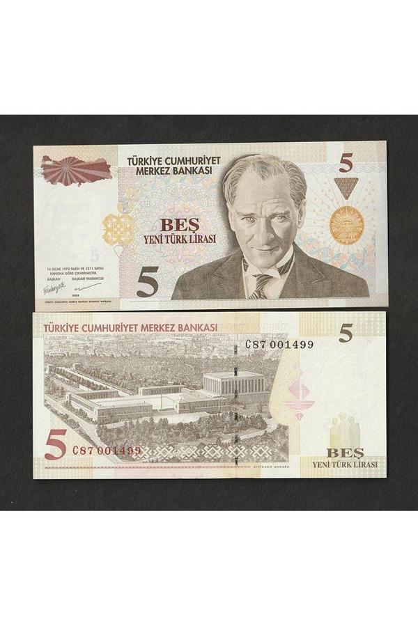 Escoines Koleksiyon 3996367e44017166d4 8.emisyon 5 yeni türk lirası ÇİL 001499 (YTL) Eski kağıt para - Image 1