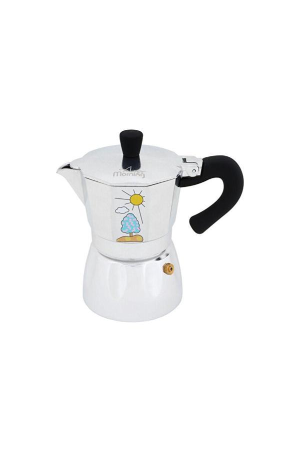 Alüminyum Espresso Kahve Makinesi Moka Pot 240 ml - Desenli, Gümüş - Image 1