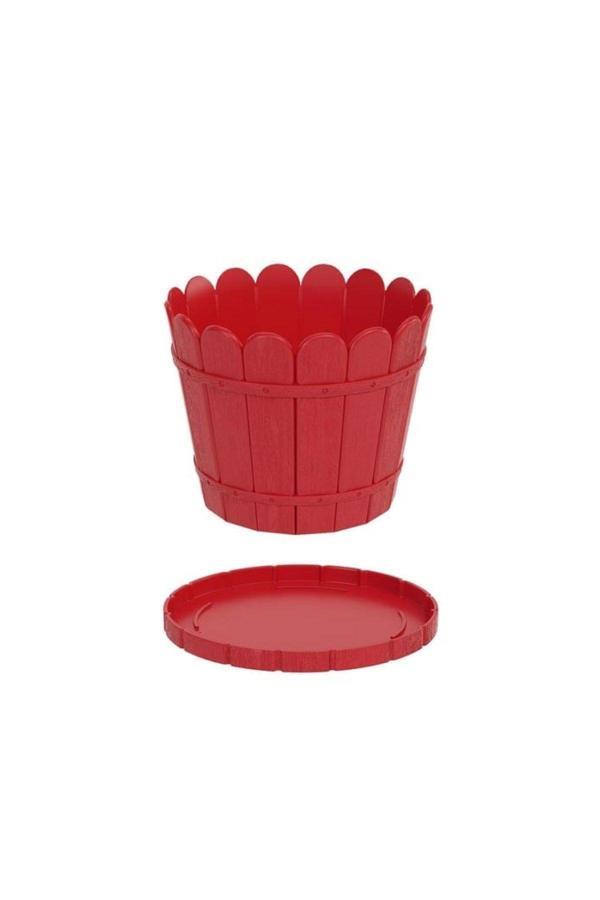 Lider Lider Büyük Yuvarlak Saksı Ve Altlığı (Kırmızı) - Image 1