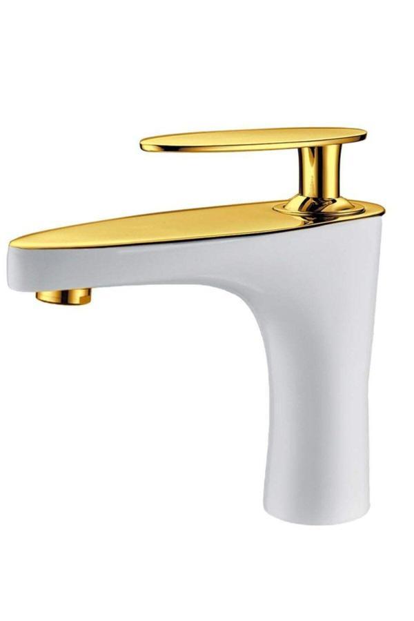 Polisu Pera Mix Lavabo Bataryası Beyaz Altın Pra100 - Image 1