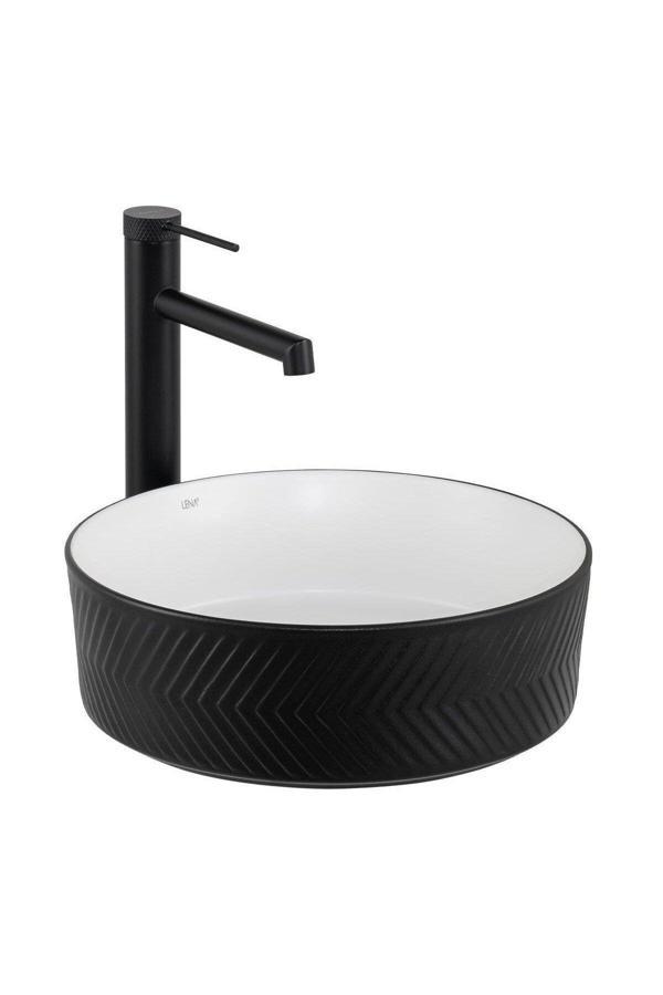 Lena Tezgahüstü Lavabo (Mat Siyah-Beyaz) E-W5002Sb - Image 1