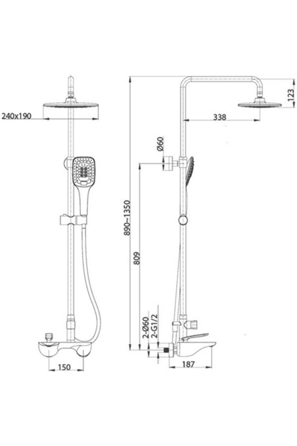 Fontana Eva Banyo Fg-1554 Krom & Beyaz Duş Ünitesi - Image 1